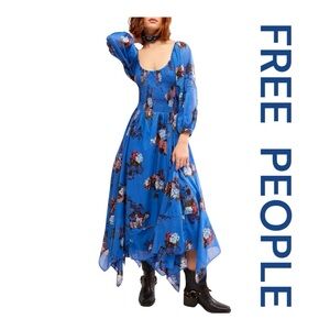 FREE PEOPLE Morning Glory Floral Smocked Long Sleeve Maxi Dress, Size S.
